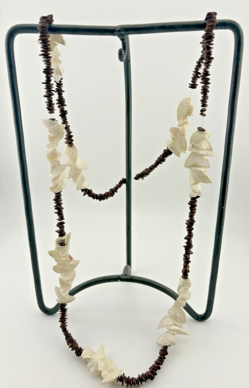 Genuine Vintage Puka shell and coconut shell necklace Opera Length Handmade 36"